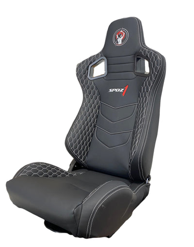 SPDZ1 Katana Racing Seats - Black Leather with White Cross Stitch