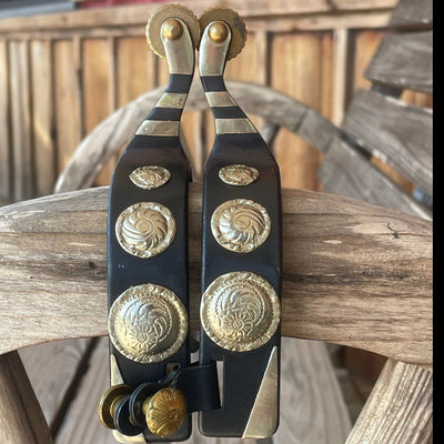 Elegant Black Steel Spurs with Silver Concho Accents - Korvel