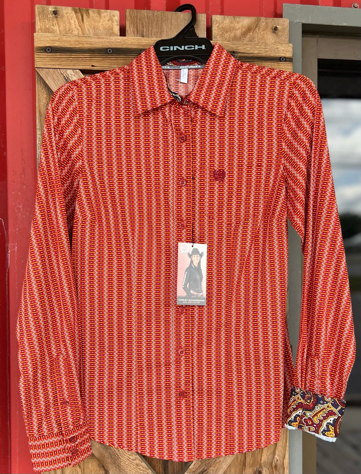 Vibrant Orange Striped Cinch Women's Shirt - Korvel