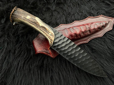 Premium 1095 Steel Custom Forged Hunting Knife with Antler Handle - Korvel
