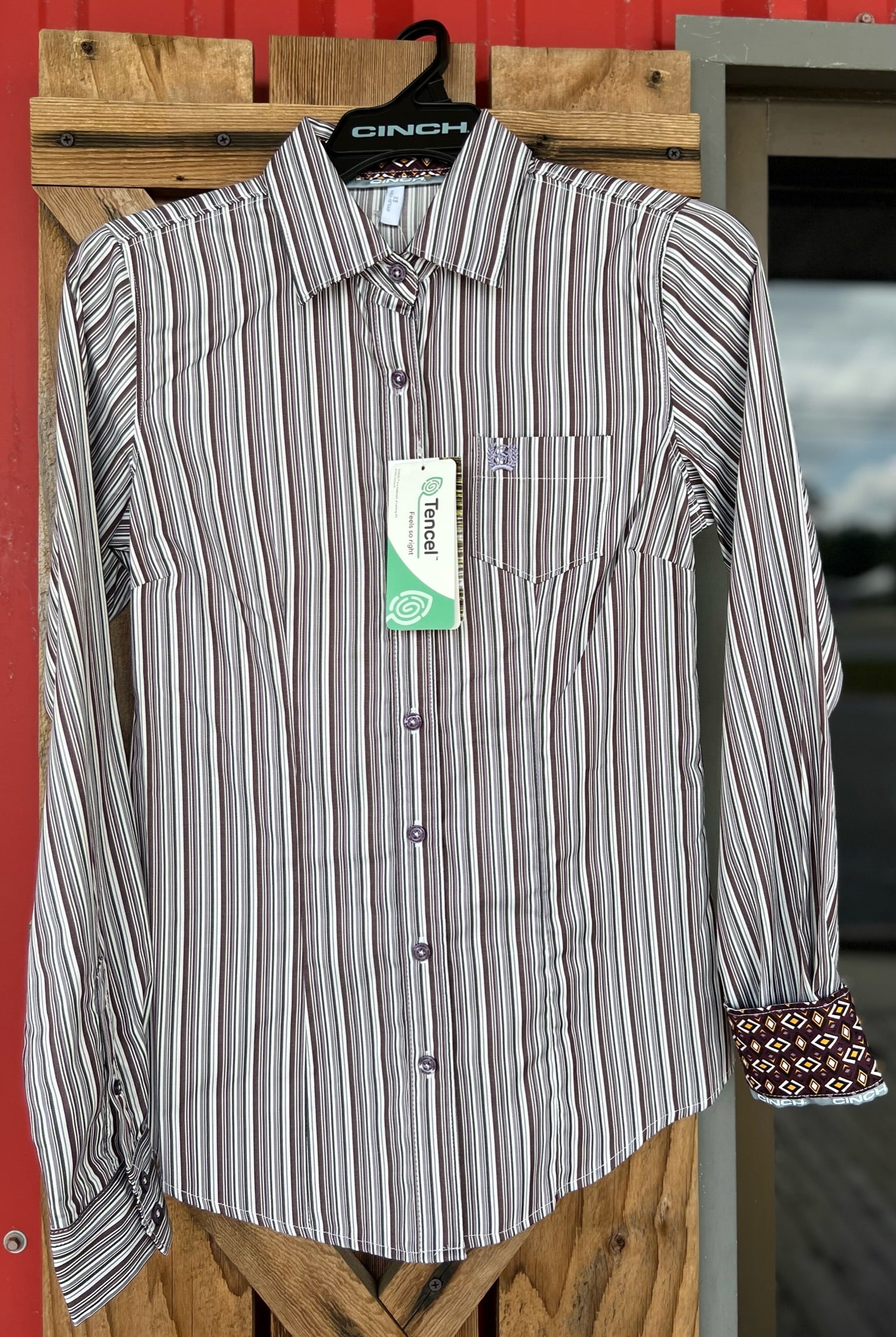 Chic Burgundy Striped Button-Up Shirt for Women - Korvel