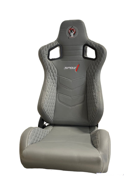 SPDZ1 Katana Racing Seats - Gray Leather with White Stitching