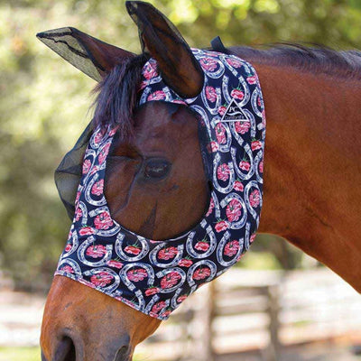 Premium Lycra Fly Mask with Horseshoe Design for Horses - Korvel