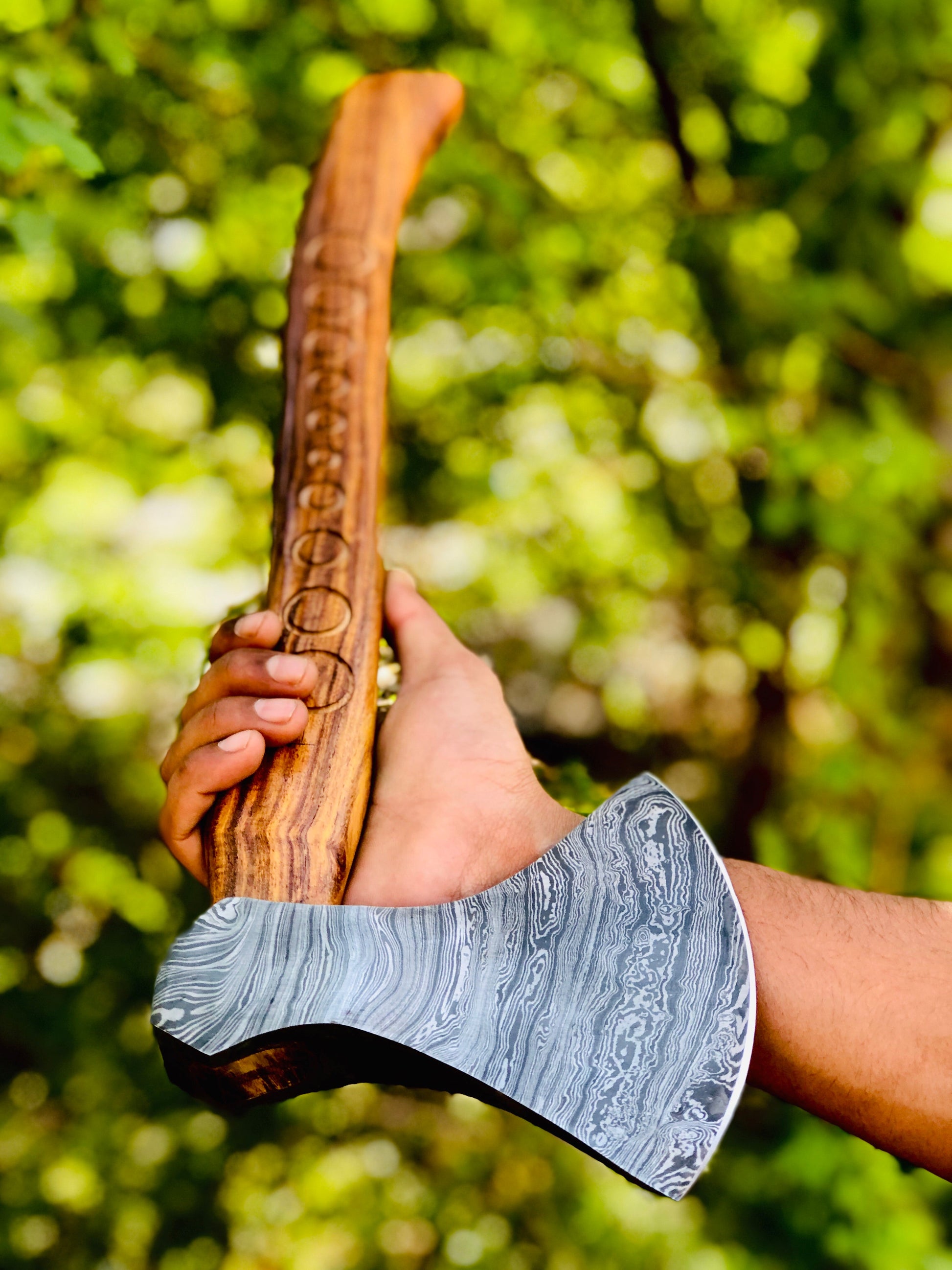 Handcrafted Damascus Steel Axe with Rosewood Handle - Korvel