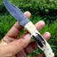 Exquisite Custom Handmade Damascus Steel Folding Pocket Knife with Antler Horn and Brass Handle - Korvel