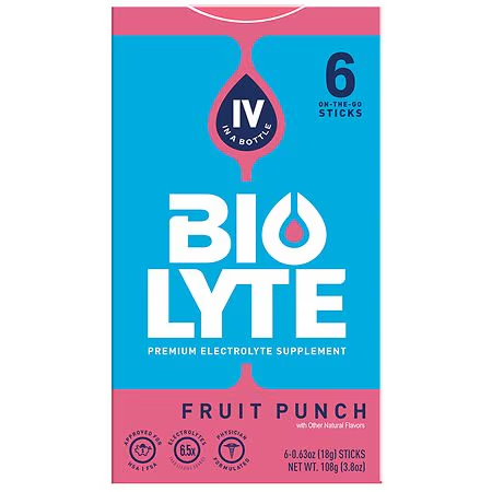 BIOLYTE Premium Electrolyte Supplement Fruit Punch - 6 Pack
