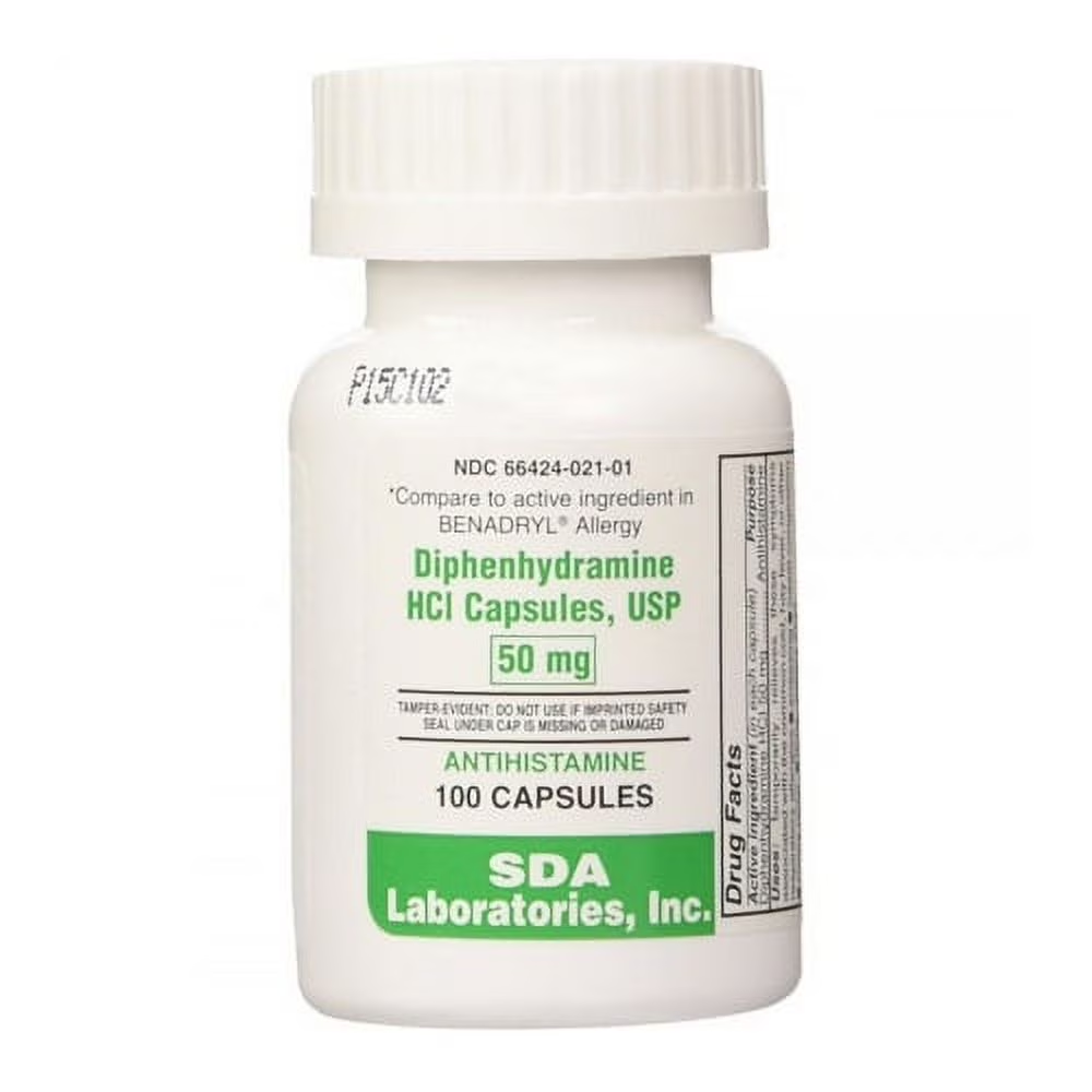 Diphenhydramine HCl 50mg - 100 Capsules