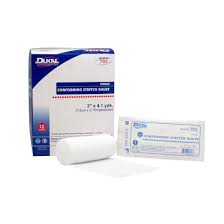 Rollo de vendaje de gasa estéril conformable DUK, 3" x 4.1 yardas (Caja de 12)