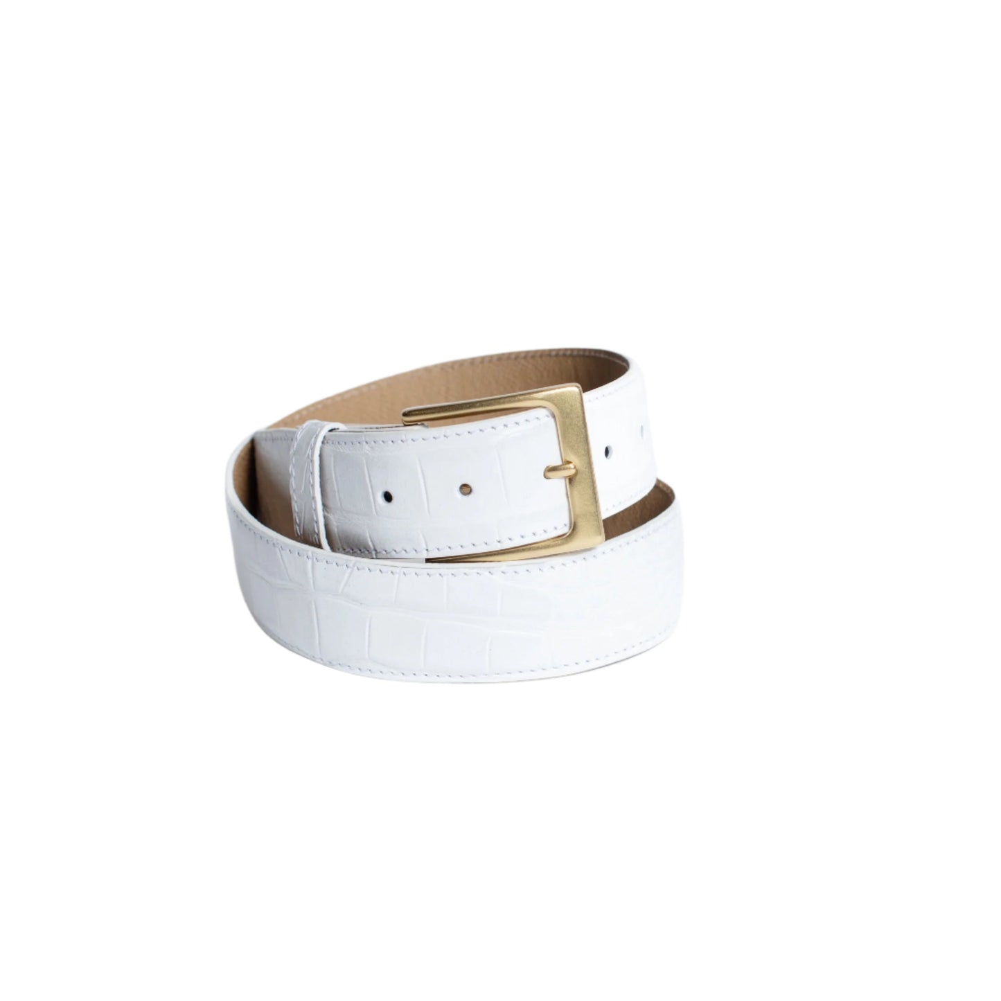 Ceinture en cuir d'alligator blanc mat premium