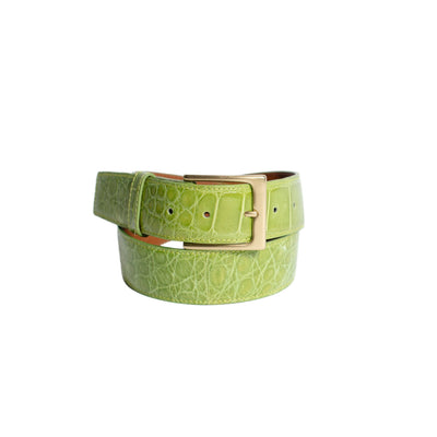 Ceinture en cuir pleine fleur premium en vert pomme