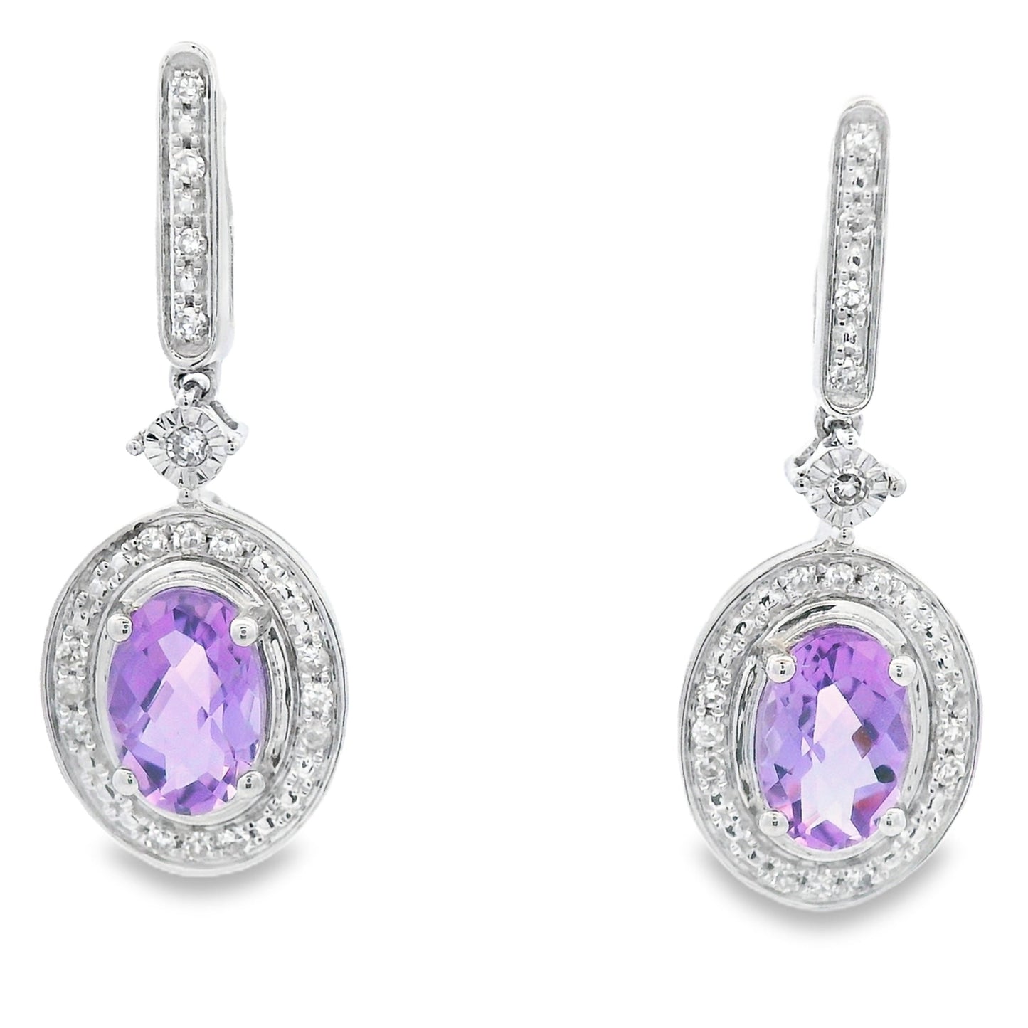 Boucles d'oreilles pendantes en améthyste et diamant de 0,93 ct en or blanc 10KT