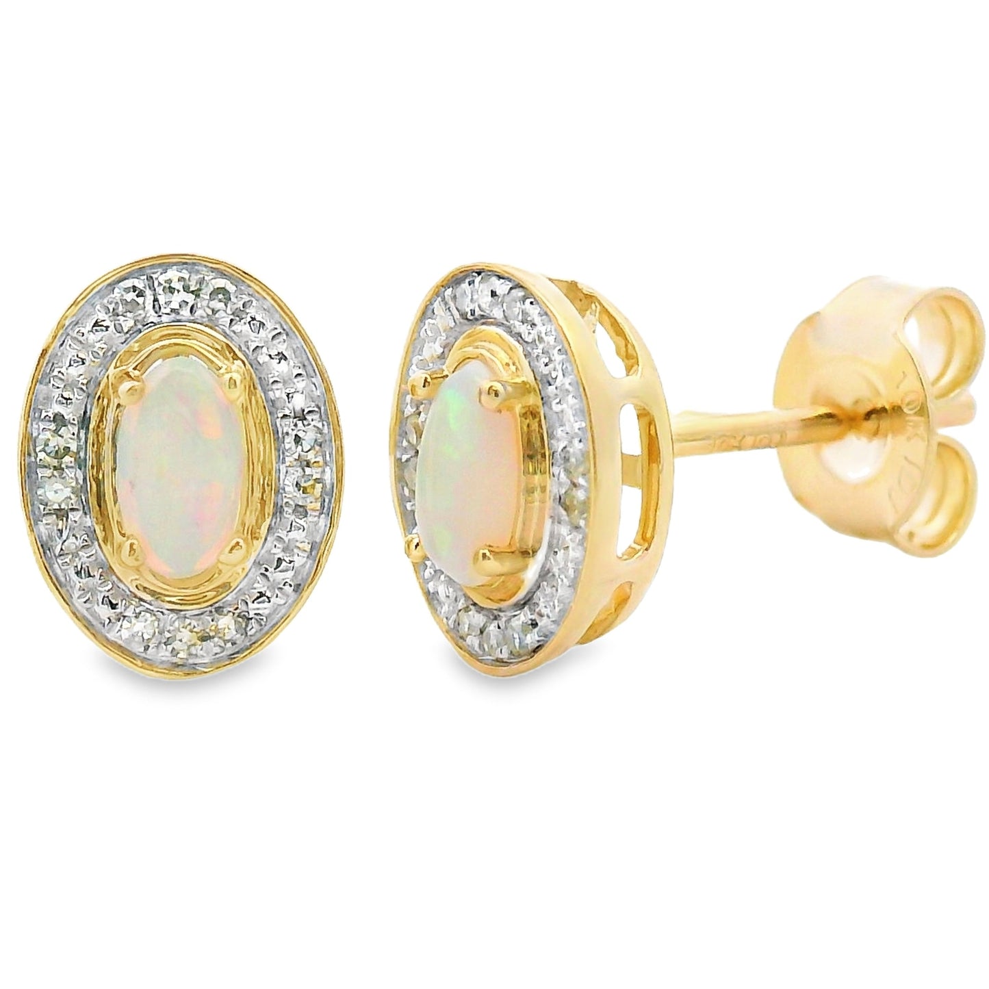 Genuine Opal and Diamond Earrings in 10KT Yellow Gold