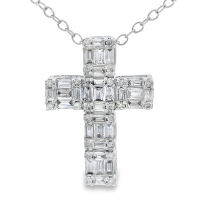 Pendentif croix en diamant de 0,50 ct en or blanc 10KT