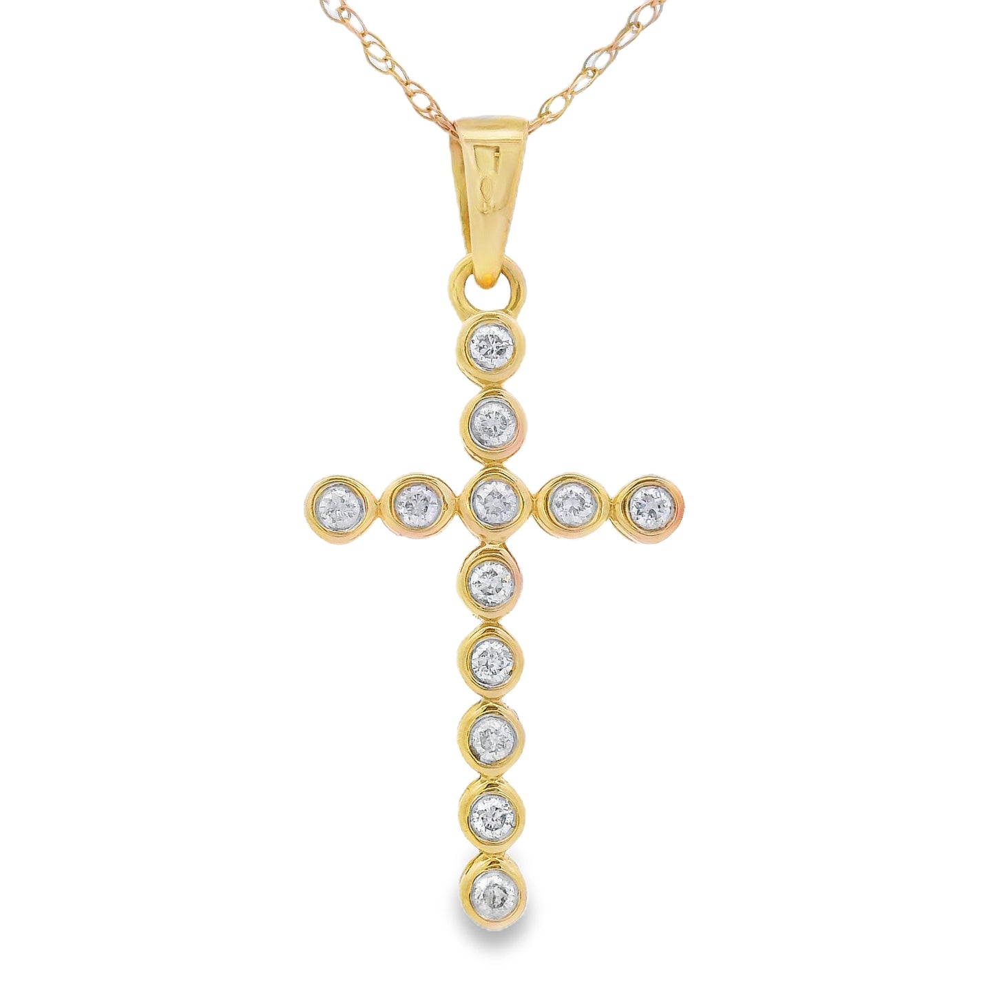 Pendentif Croix en Diamant de 0,12 ct en Or Jaune 14KT