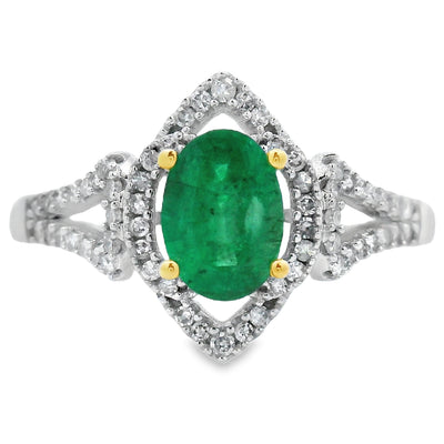 Bague en diamant émeraude véritable de 0,94 ct en or blanc 14KT
