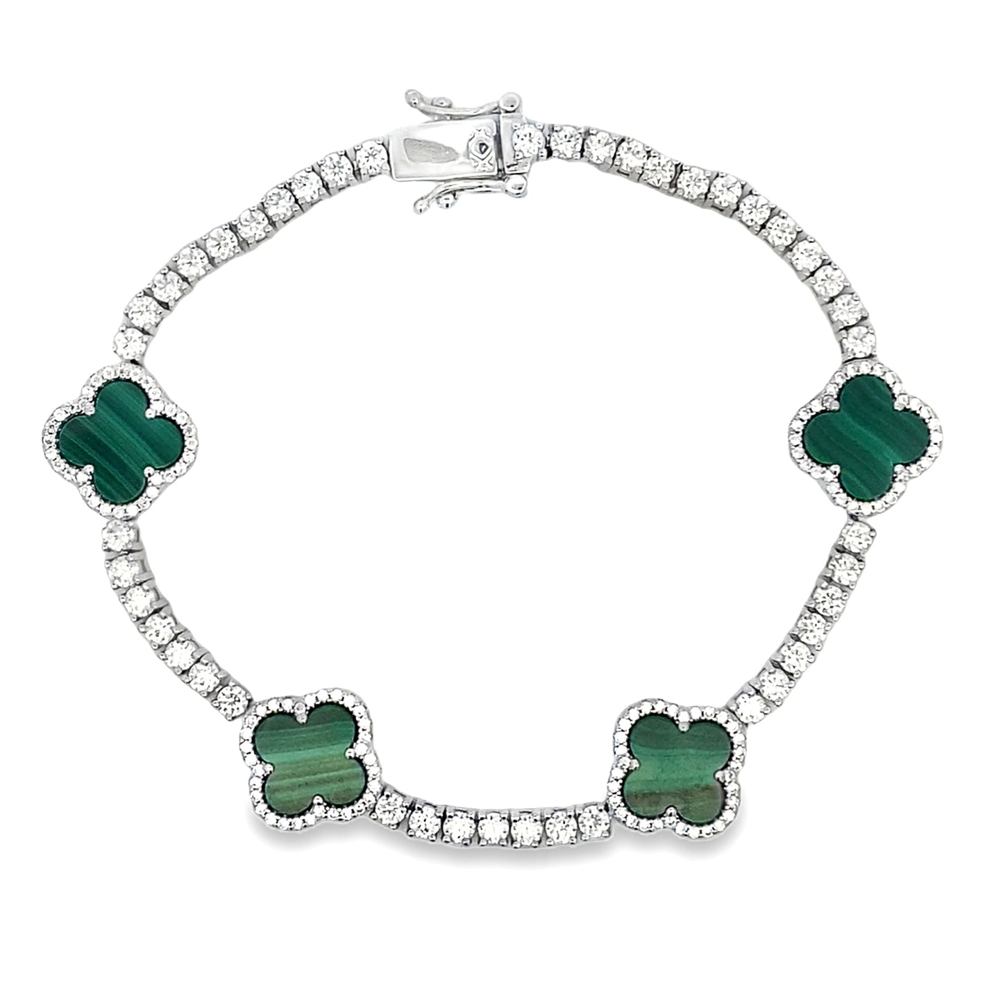 Moissanite Malachite Tennis Bracelet in Sterling Silver
