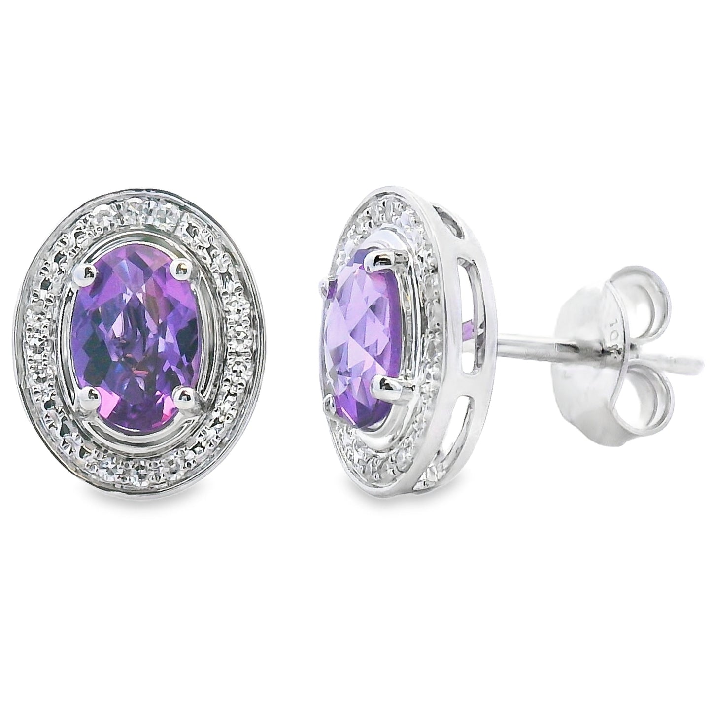 Boucles d'oreilles en améthyste et diamant en or blanc 10KT