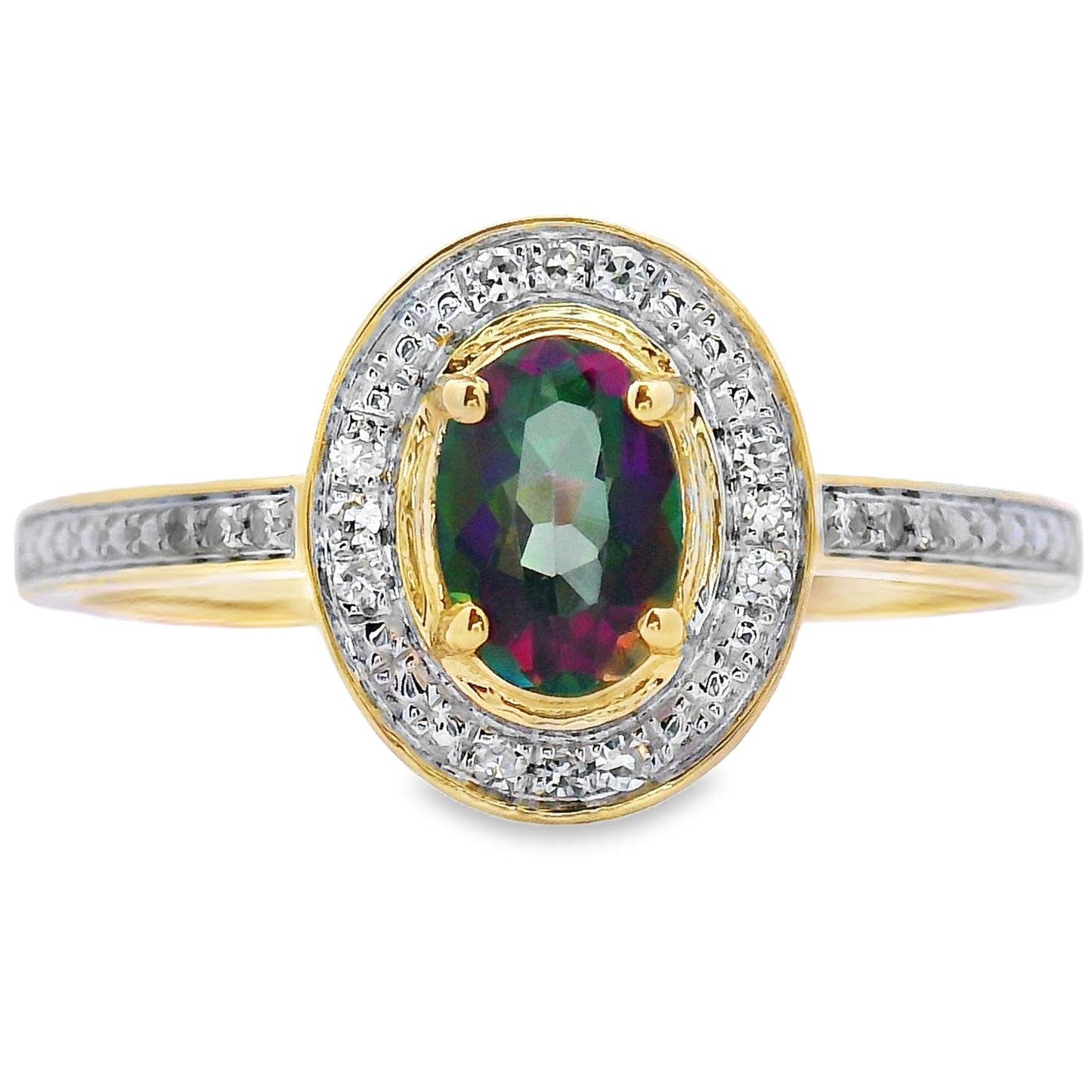 .59ct Anillo de Topacio Fuego Místico y Diamante en Oro Amarillo de 10KT
