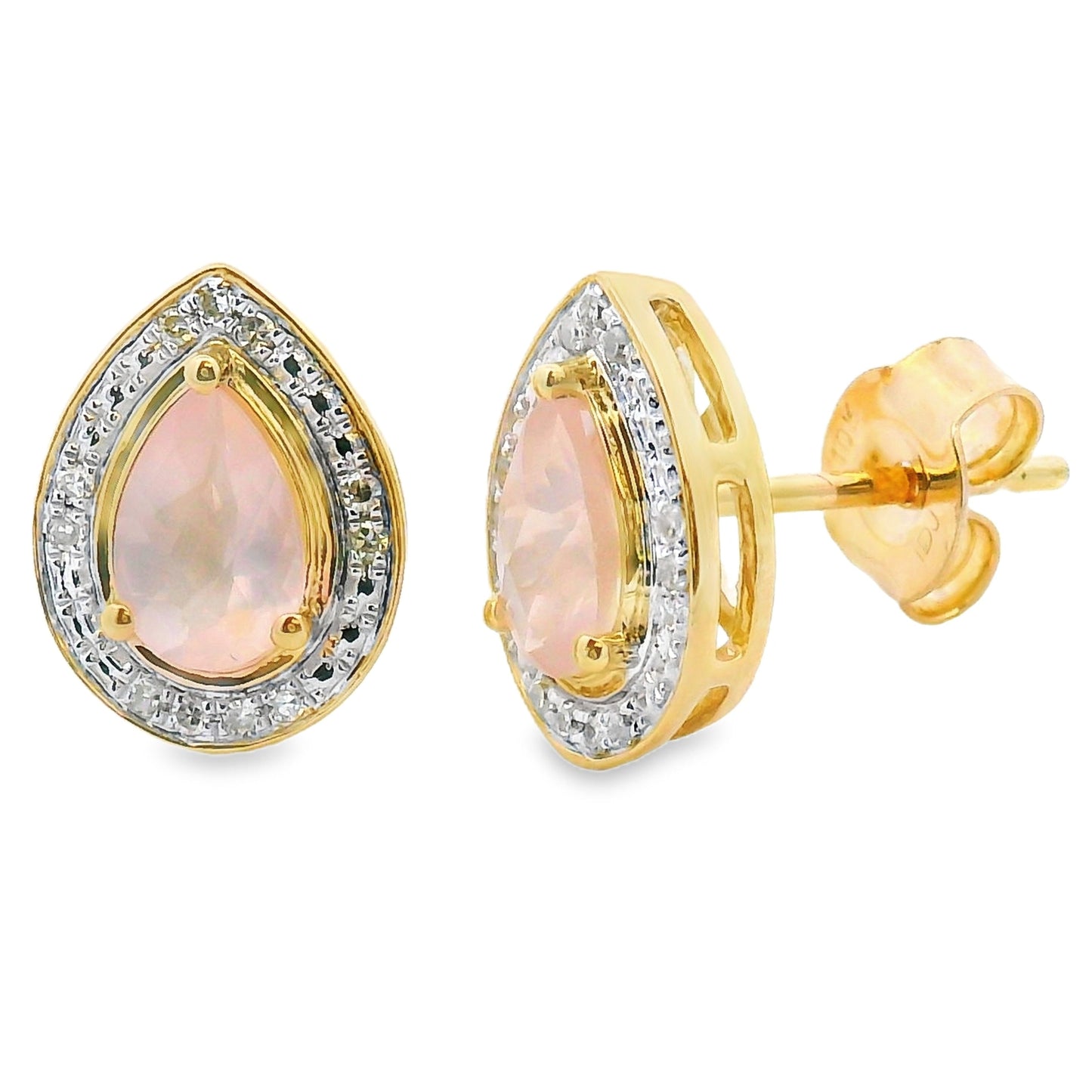 Rose Quartz Diamond Dangle Earrings in 10KT Yellow Gold