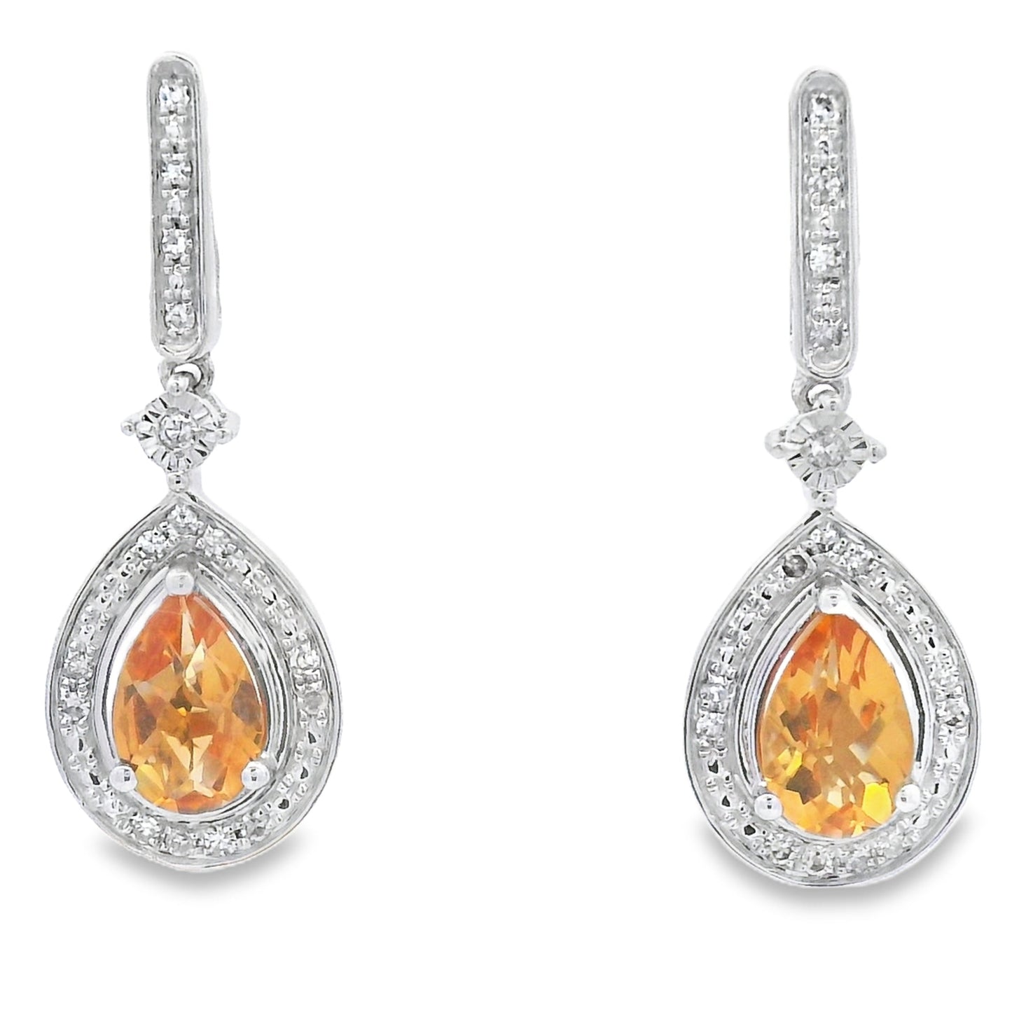 .89ct Citrine Diamond Dangle Earrings in 10KT White Gold