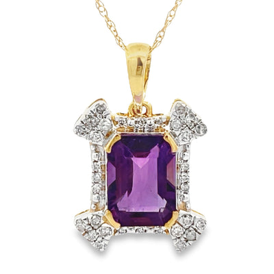 Amethyst Diamond Fashion Pendant in 10KT Yellow Gold