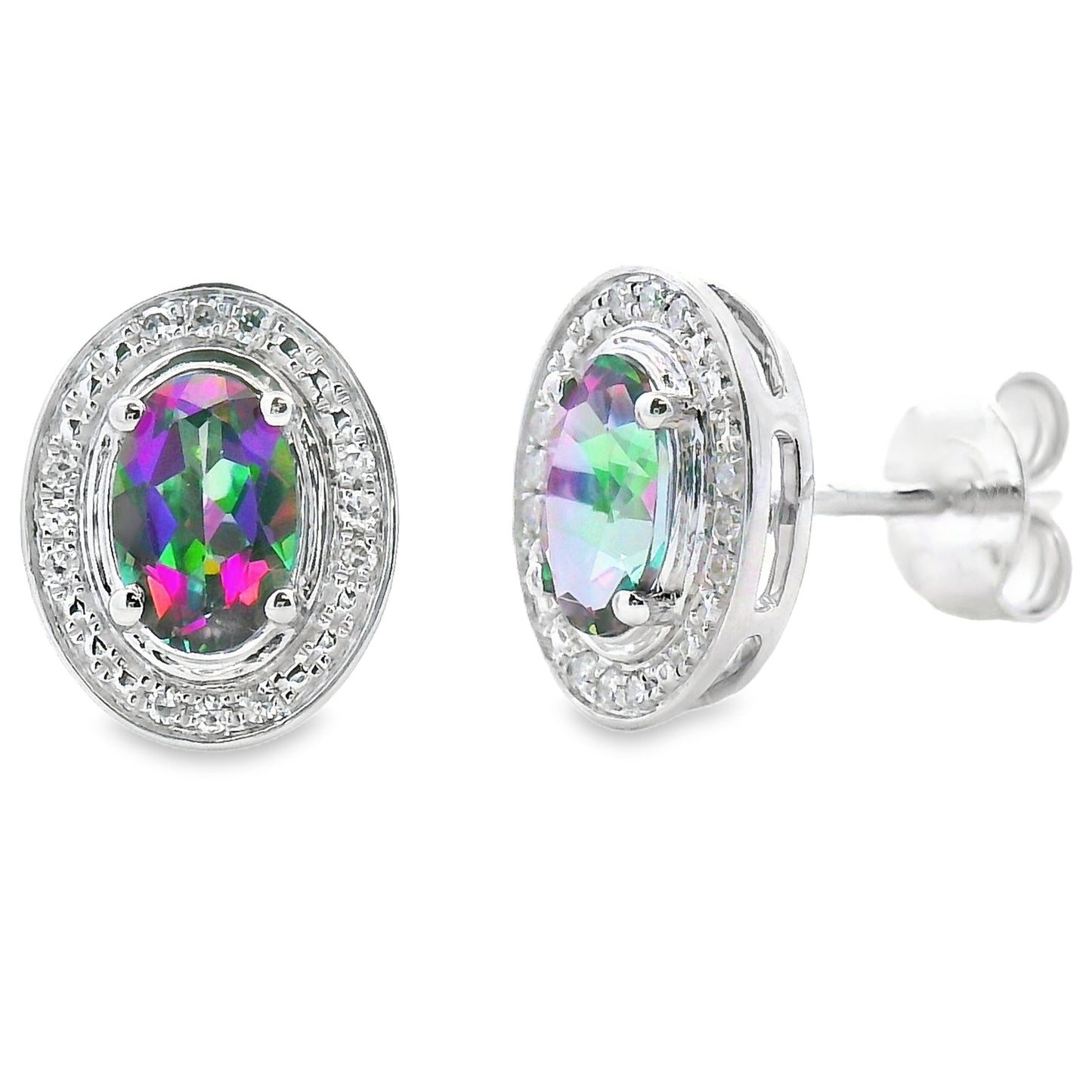 Boucles d'oreilles en topaze mystique et diamants en or blanc 10KT