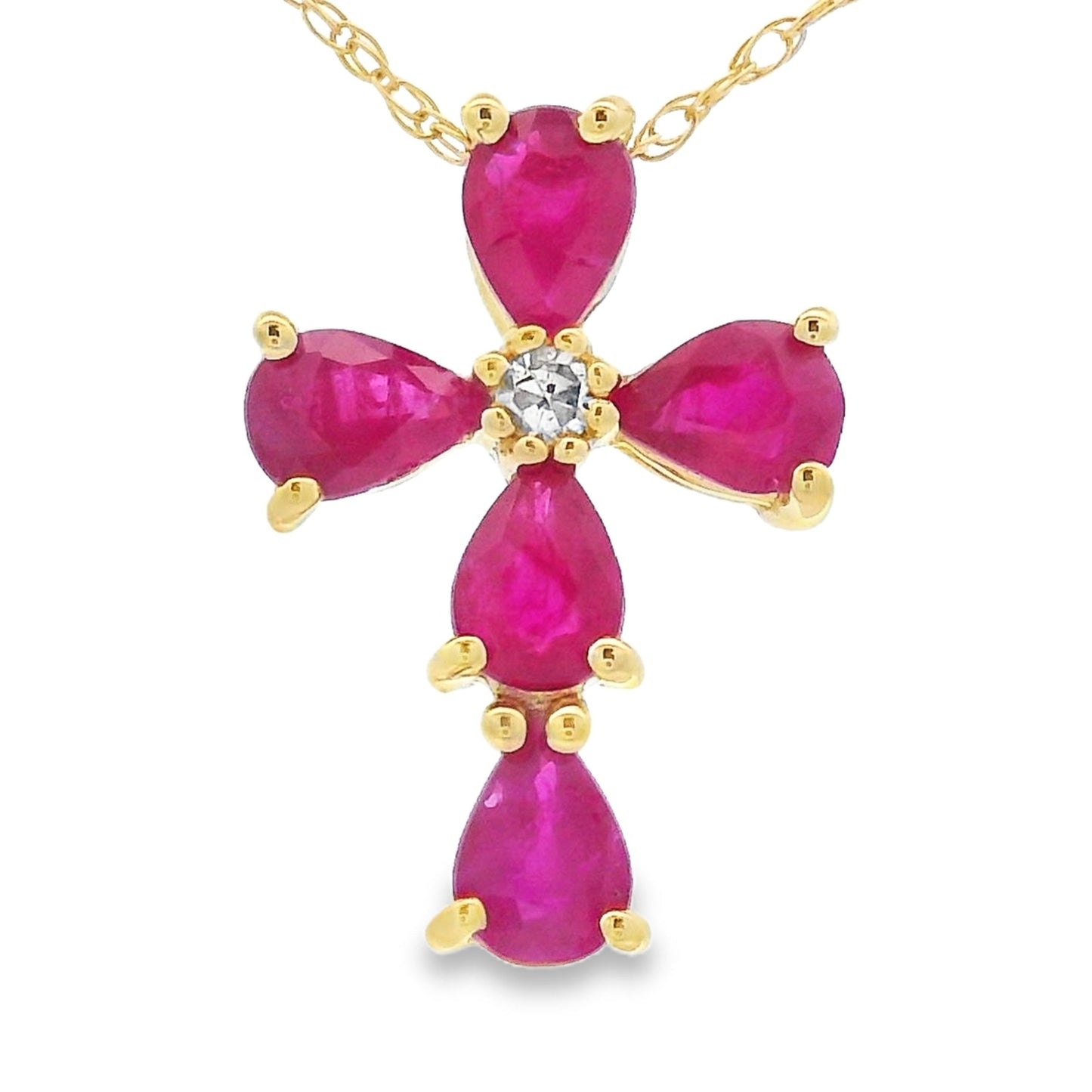 Ruby Diamond Cross Pendant in 10KT Yellow Gold