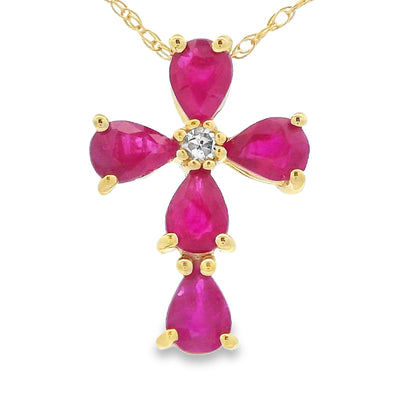 Ruby Diamond Cross Pendant in 10KT Yellow Gold