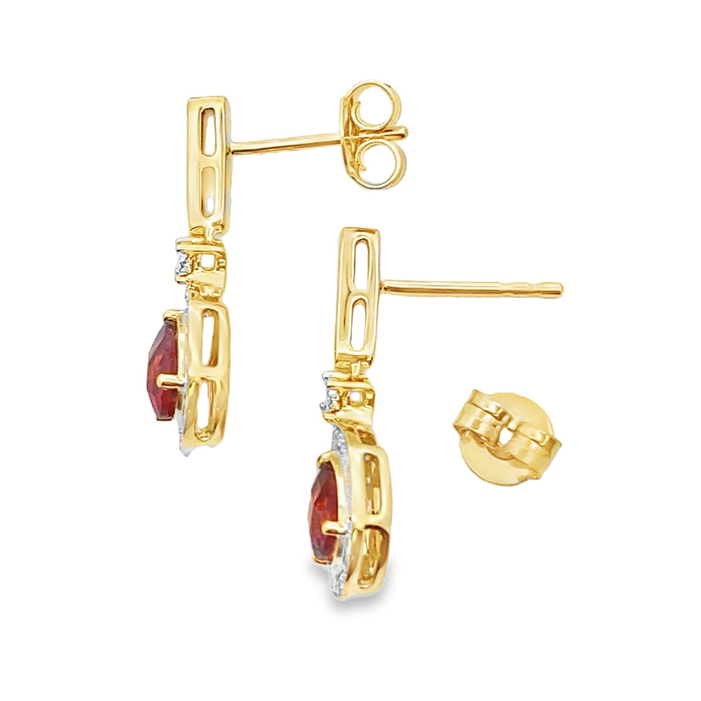 Pendientes colgantes de granate y diamante de 1.06ct en oro amarillo de 10KT