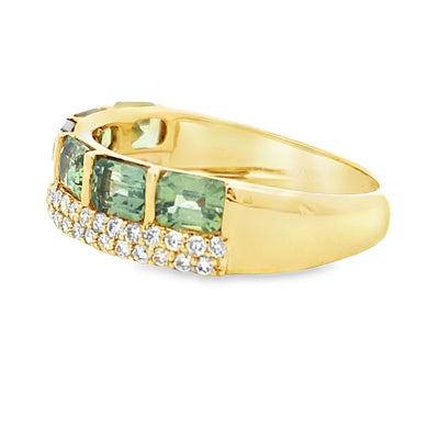 14KT Yellow Gold Green Sapphire Fashion Band Ring