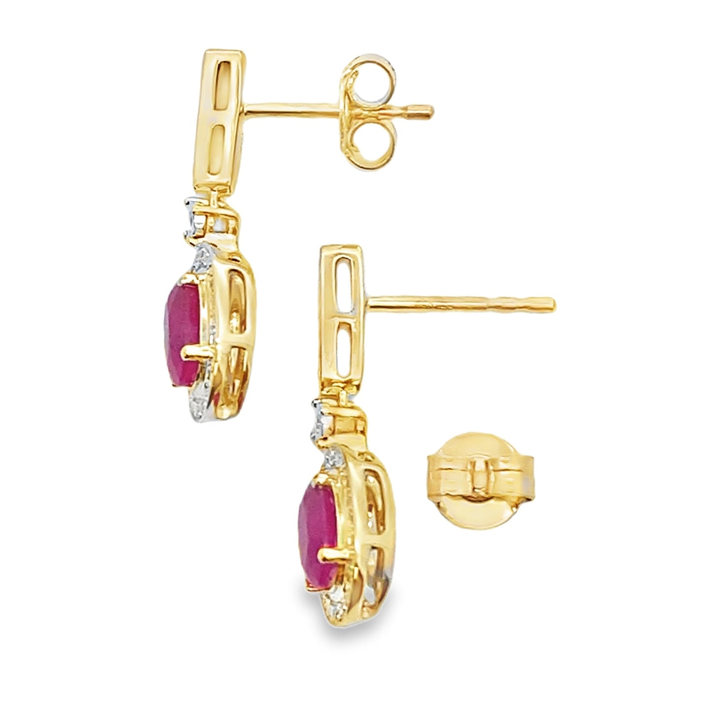 Pendientes Colgantes de Rubí y Diamante de 1.40ct en Oro Amarillo de 10KT