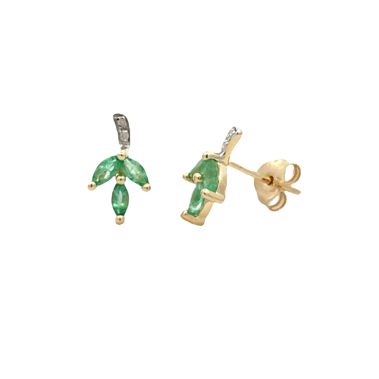 Boucles d'oreilles en émeraude naturelle et diamant en or jaune 10KT