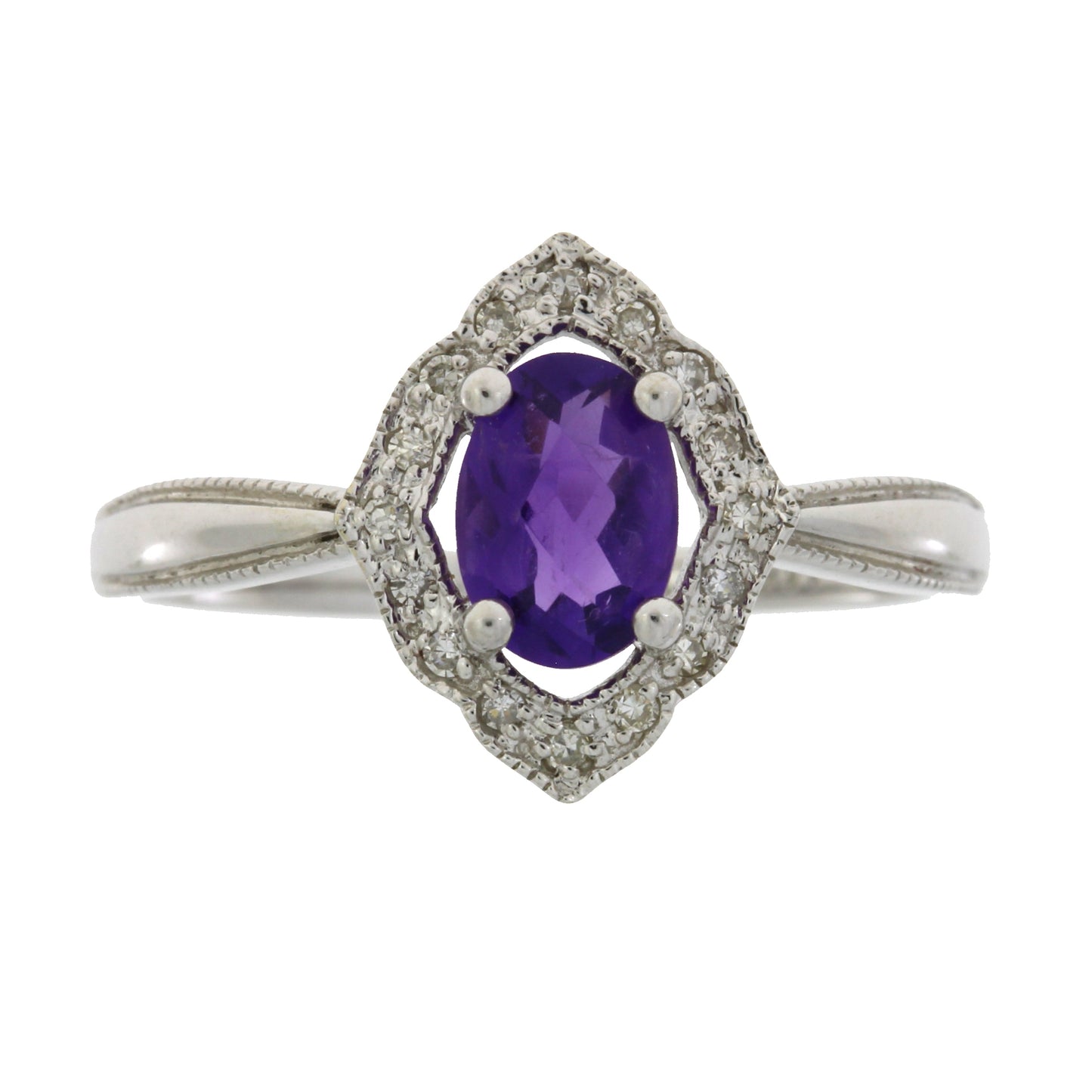 Natural 1.06ct Amethyst Diamond Ring in 14KT White Gold