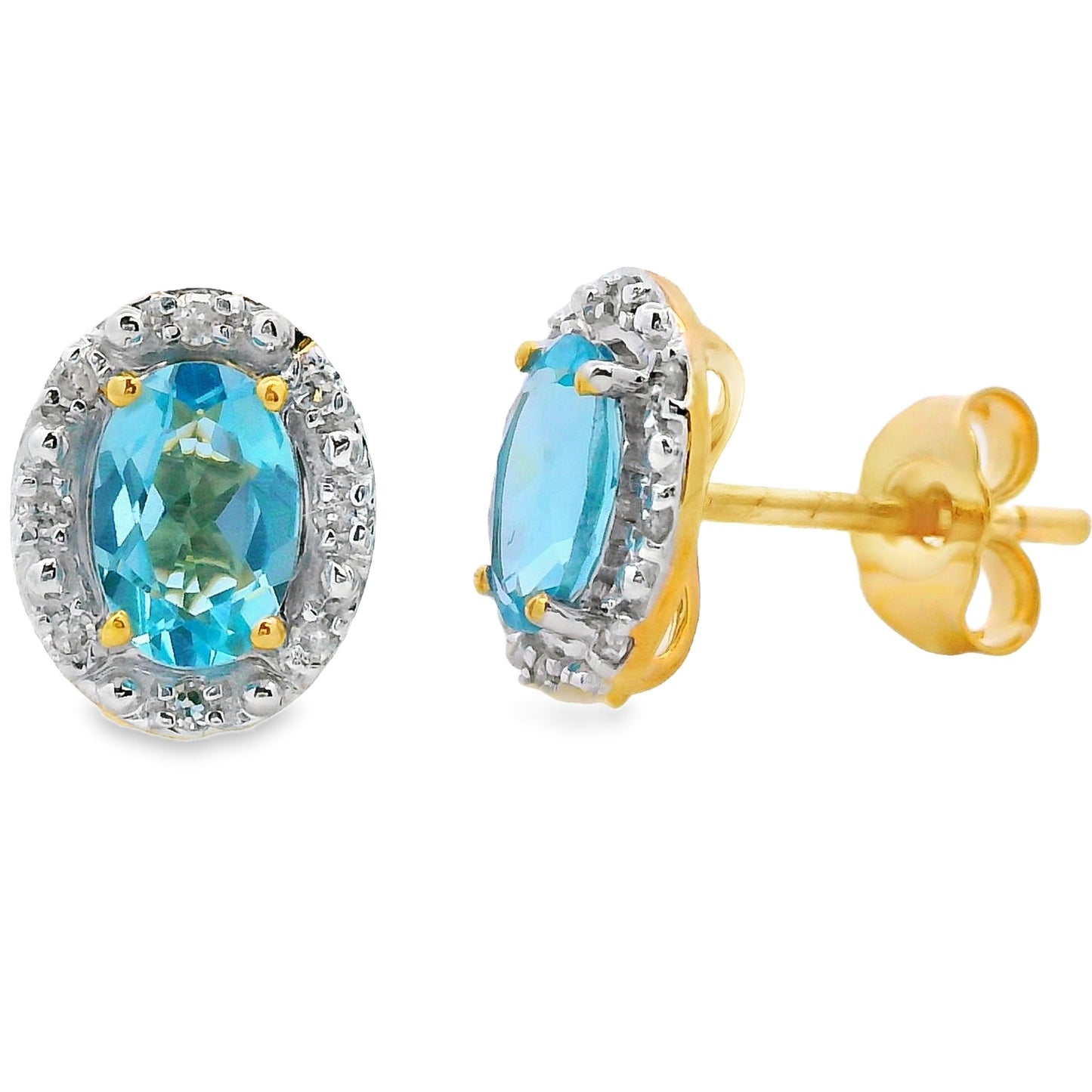 Boucles d'oreilles en topaze bleue et diamants de 1,25 ct en or jaune 10KT