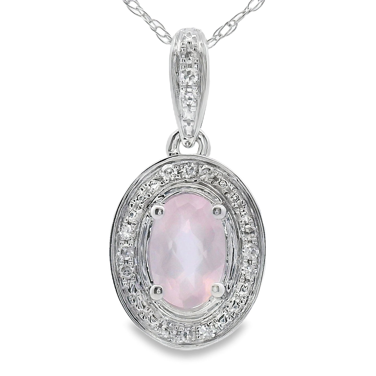 Rose Quartz and Diamond Pendant in 10KT White Gold