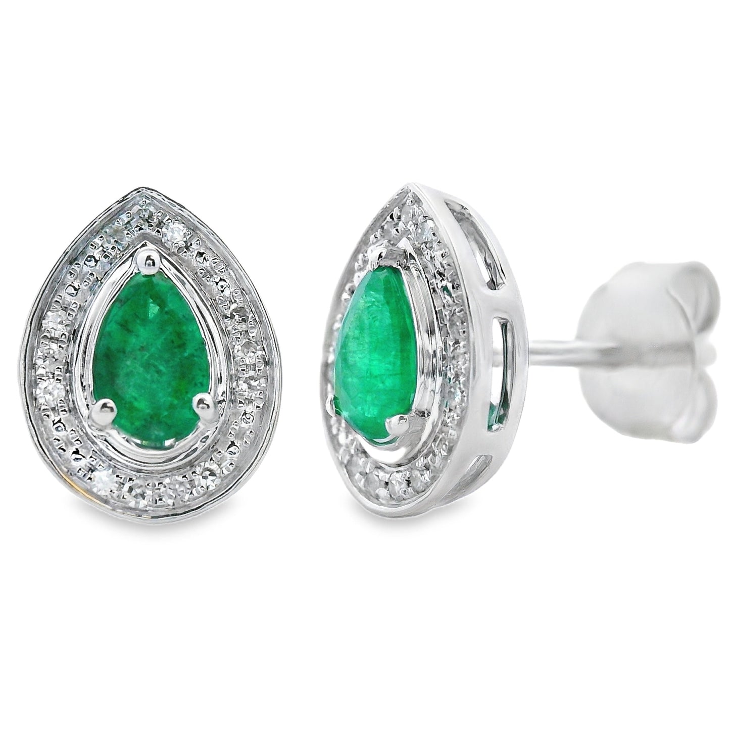 Pendientes de Stud de Diamante Esmeralda de 0.45ct en Oro Blanco de 10KT