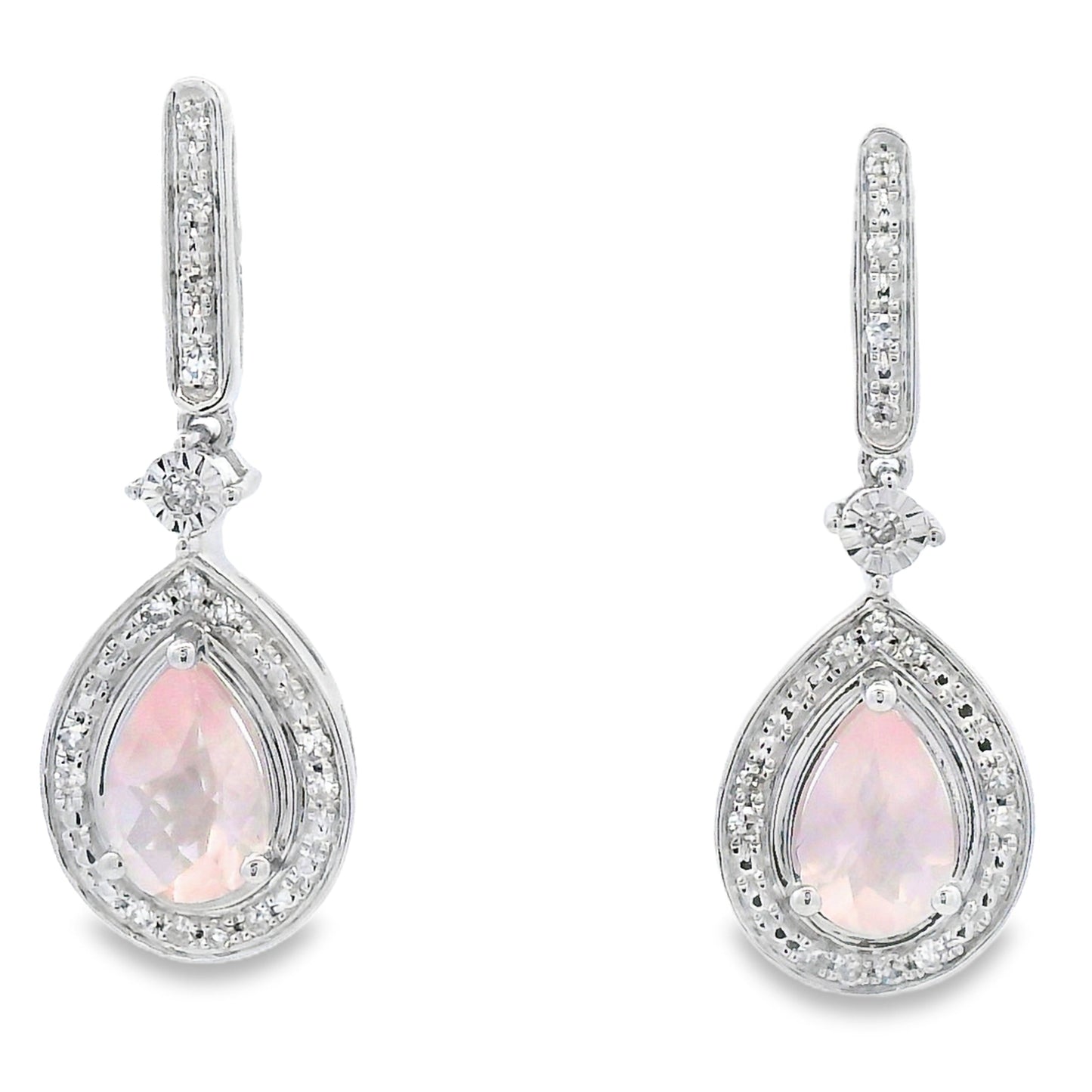 Boucles d'oreilles pendantes en diamant de quartz rose en or blanc 10KT