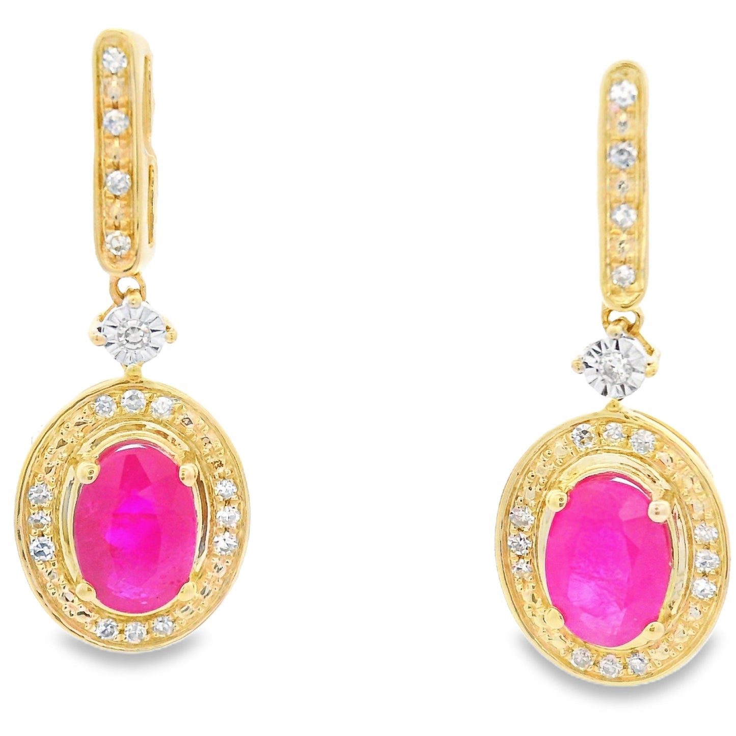 Pendientes Colgantes de Rubí y Diamante de 1.40ct en Oro Amarillo de 10KT