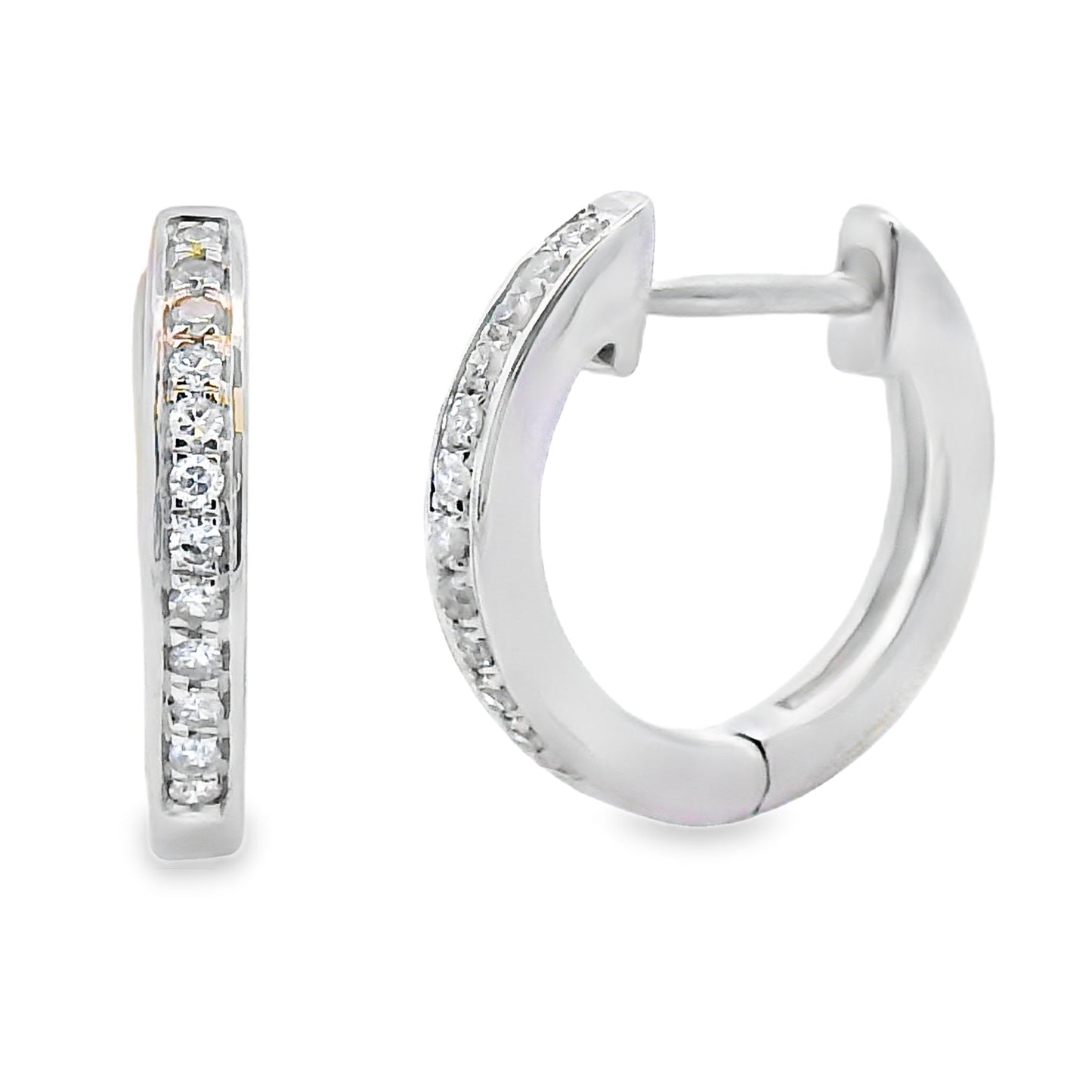 Pendientes de aro de diamante genuino de 0.08 ct en oro blanco de 10KT