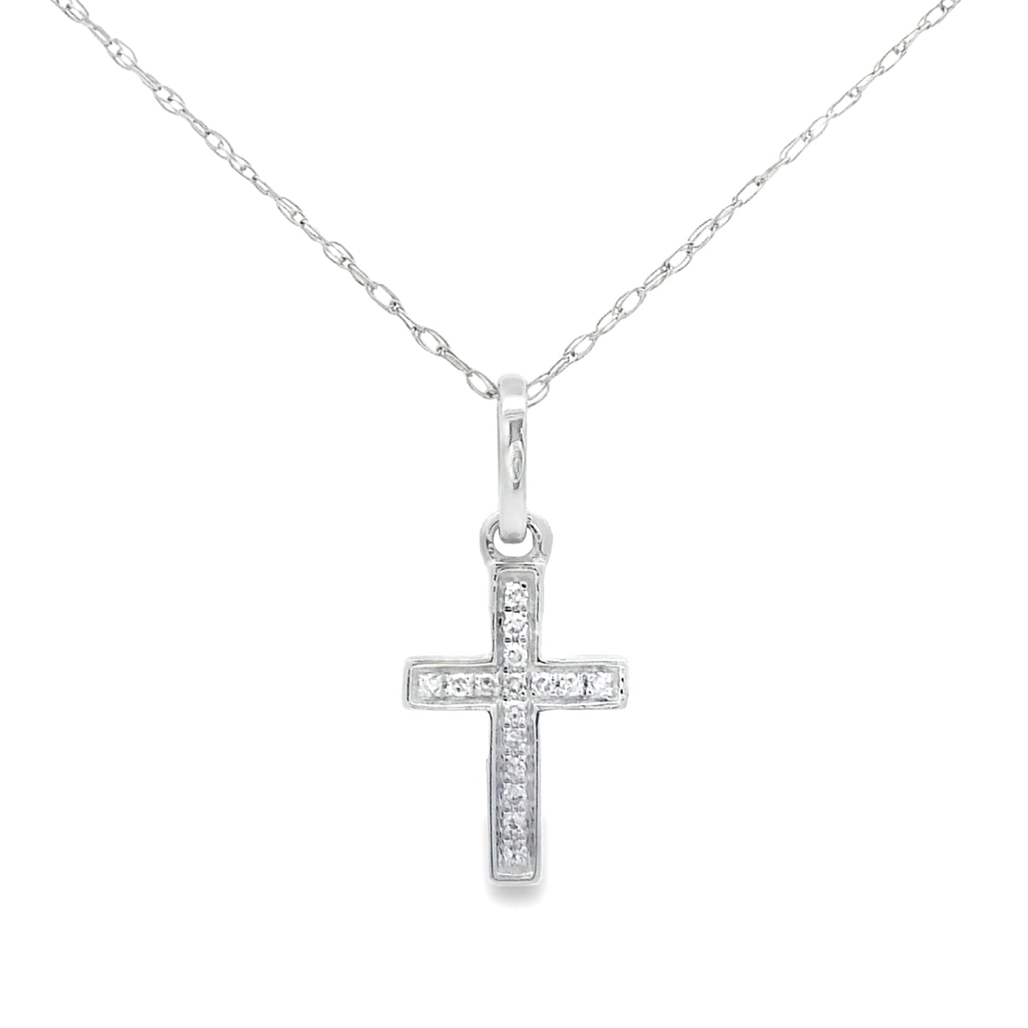 Pendentif croix en diamant de 0,05 ct en or blanc 14KT
