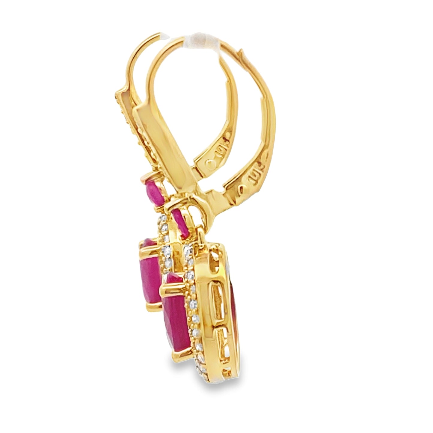 Boucles d'oreilles pendantes en rubis et diamants de 3,50 ct en or jaune 10KT