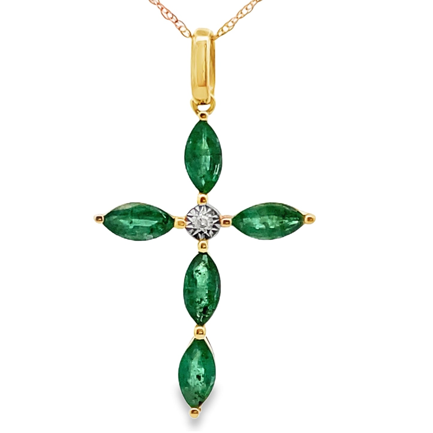 Pendentif croix en émeraude de 1,11 ct en or jaune 10KT