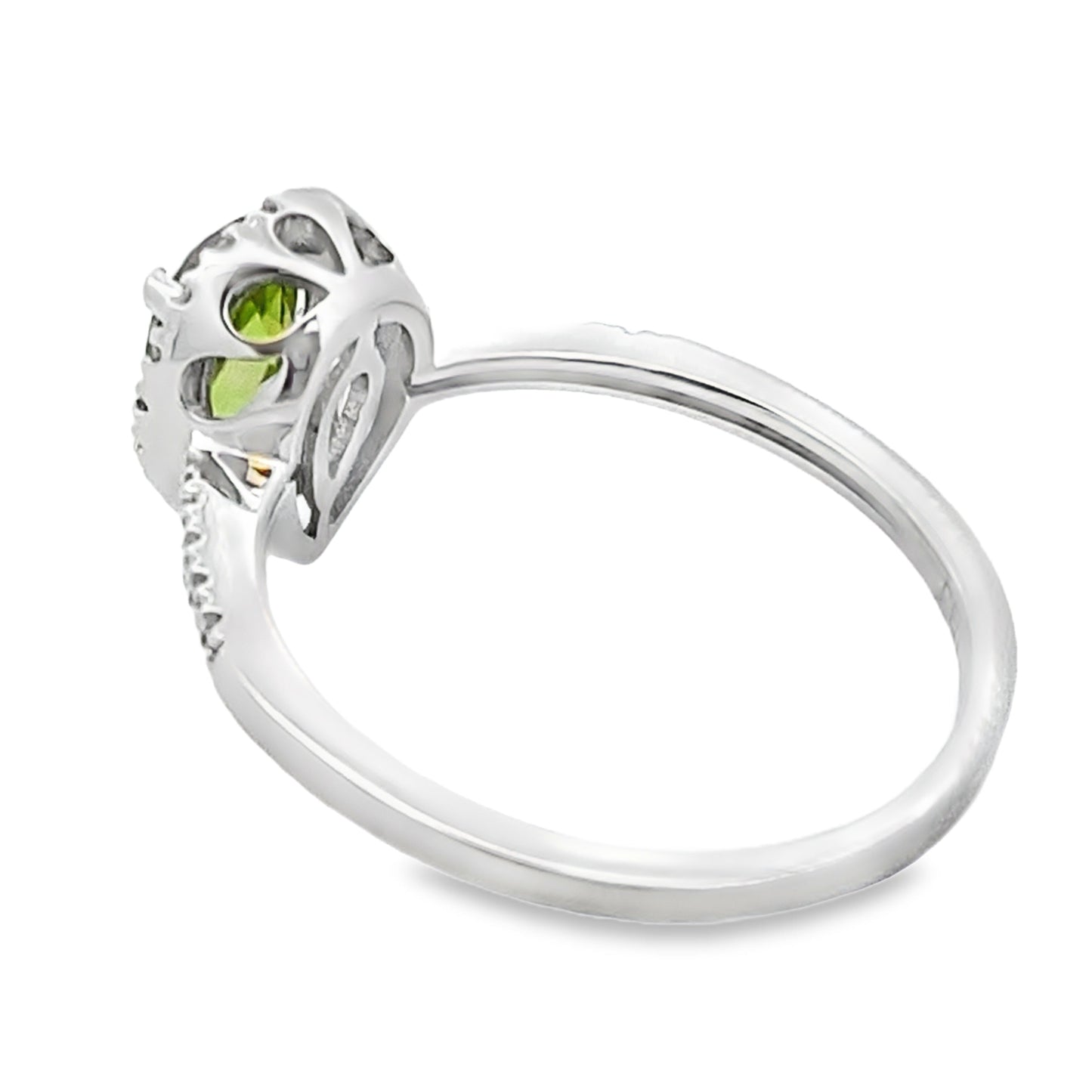 Genuine 1.10ct Peridot Diamond Ring in 14KT White Gold