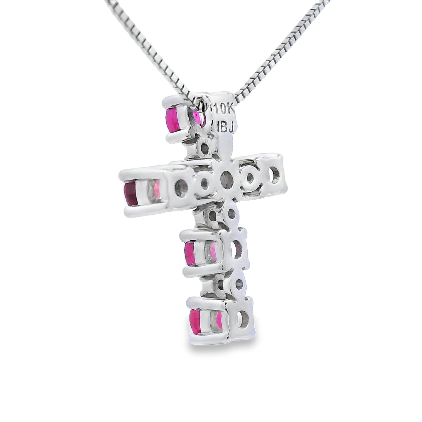Ruby Diamond Cross Pendant in 10KT White Gold