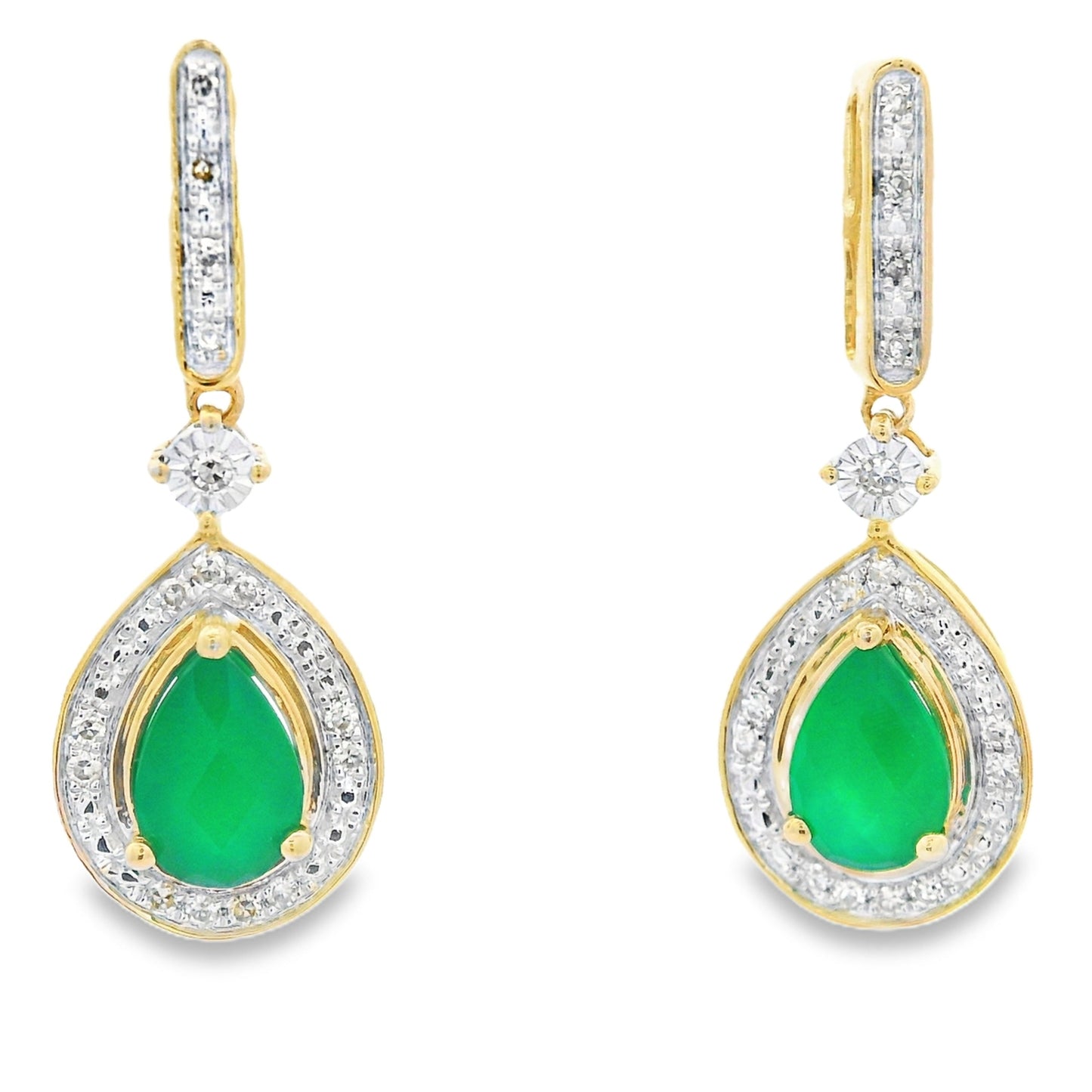 Chalcedony Diamond Dangle Earrings in 10KT Yellow Gold