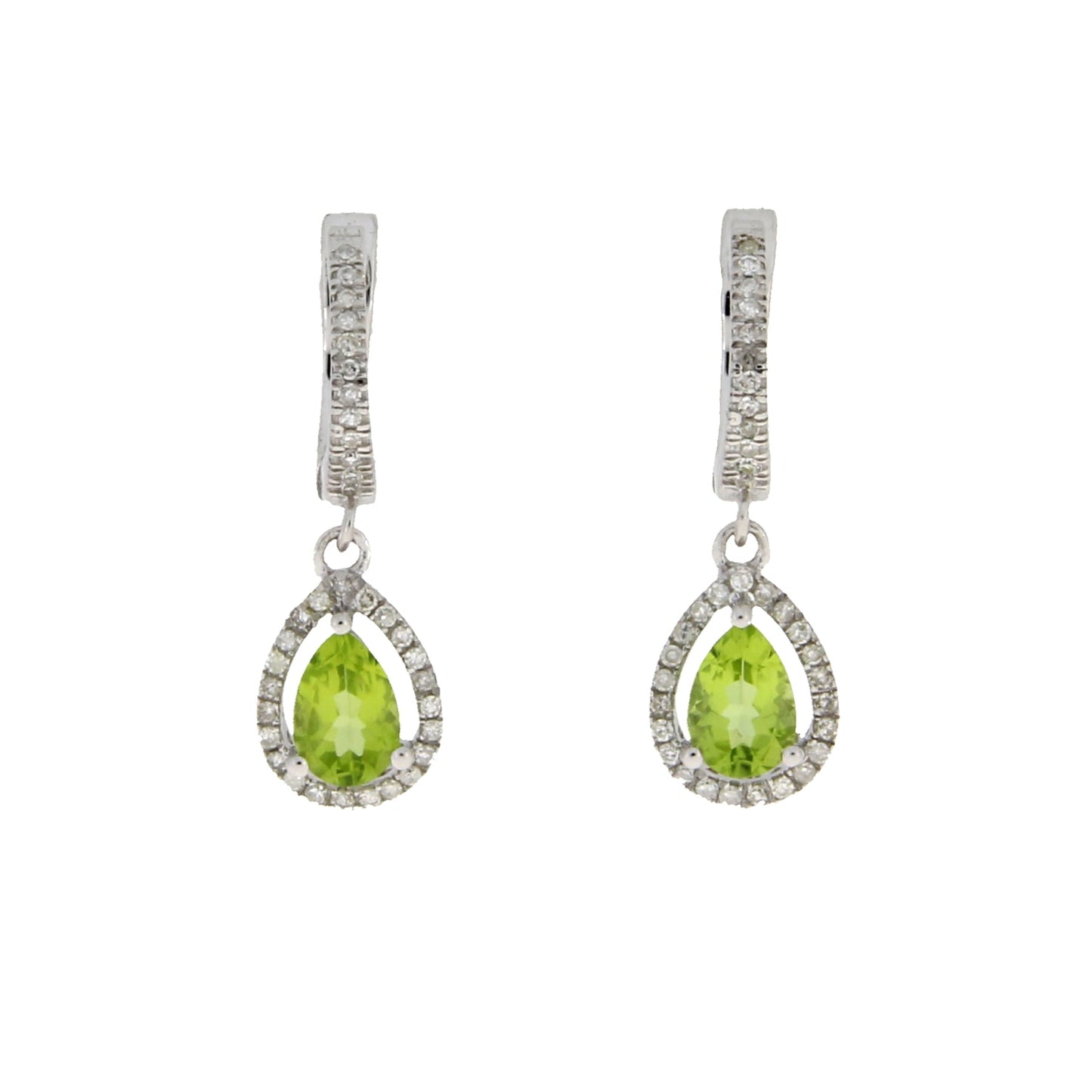 .88ct Peridot and Diamond Dangle Earrings in 14KT White Gold