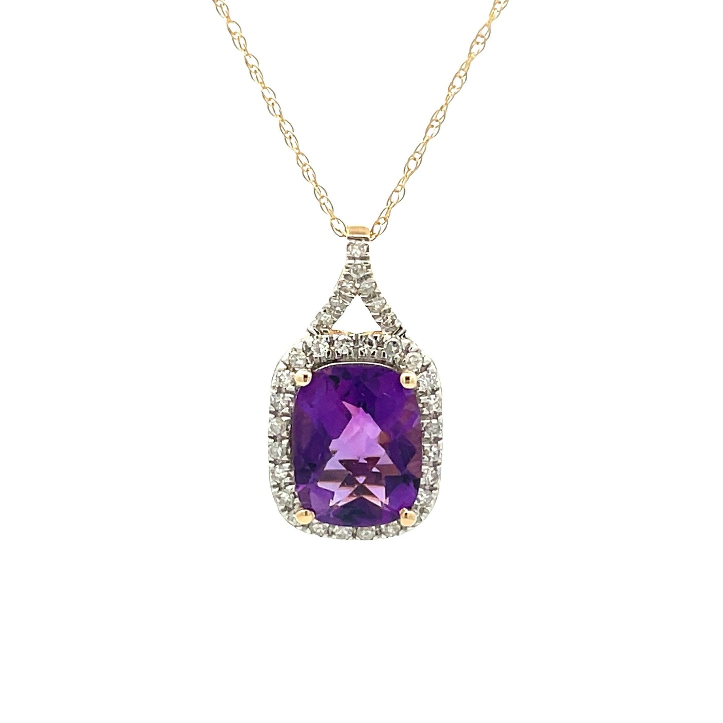 Amethyst Diamond Fashion Pendant in 14KT Yellow Gold