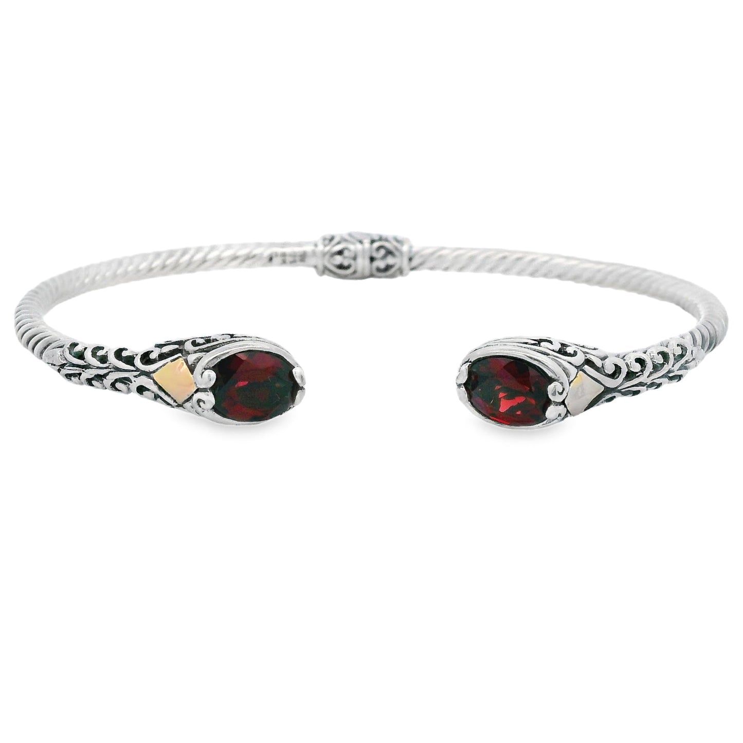 Pulsera de Brazalete de Granate en Plata de Ley con Oro de 18KT