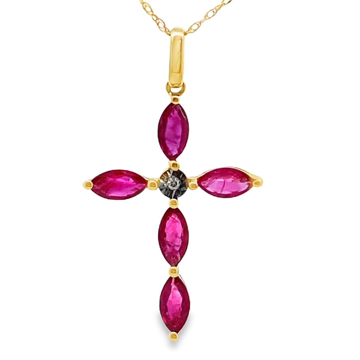 Ruby Diamond Cross Pendant in 10KT Yellow Gold