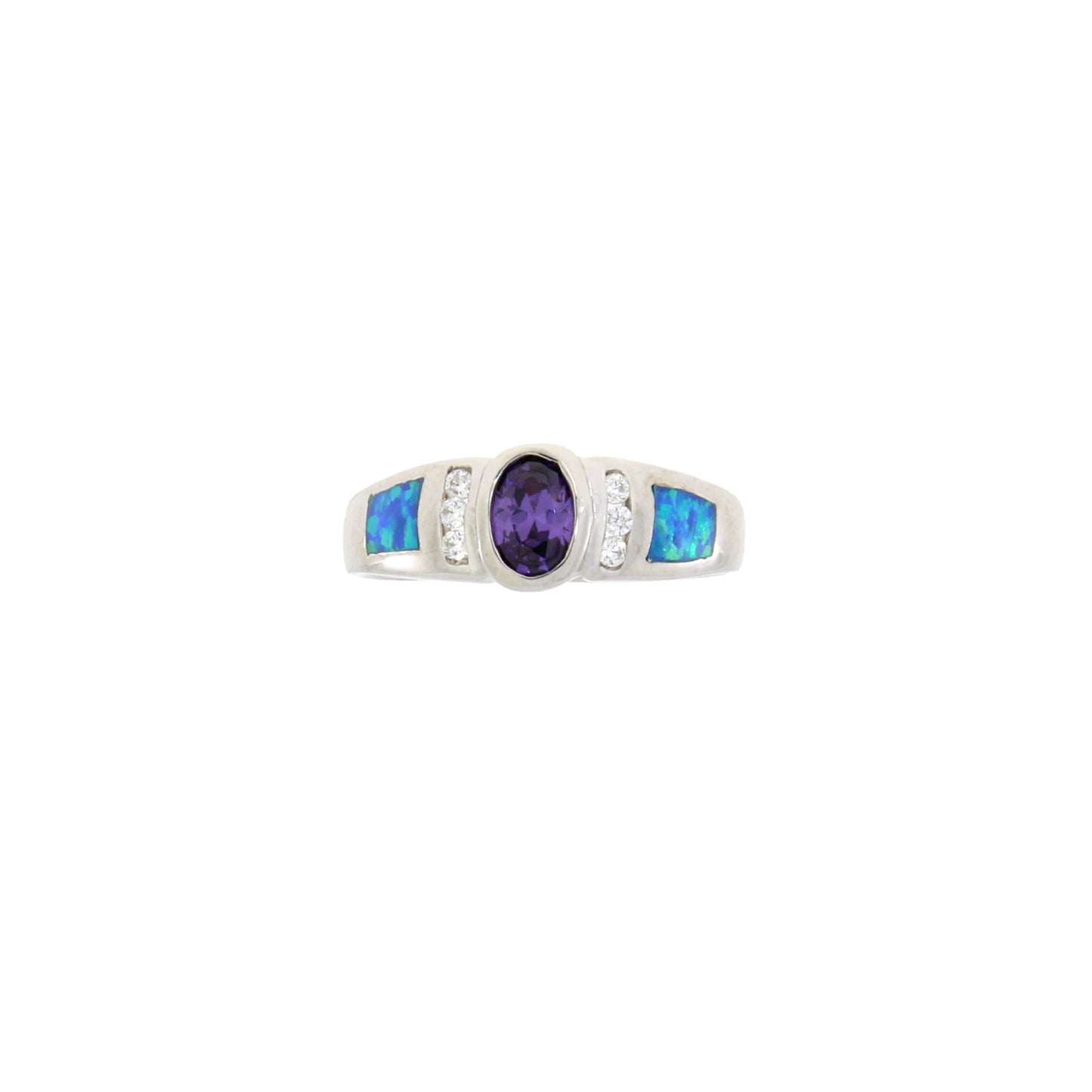 Cubic Zirconia & Created Opal Sterling Silver Engagement Ring